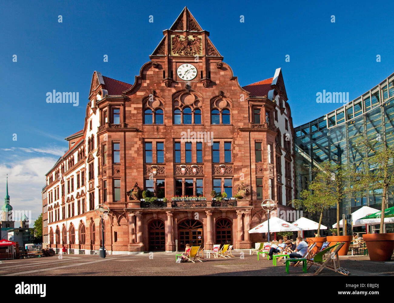 Altes Rathaus, Kirche Reinoldikirche und Berswordthalle, Deutschland, Nordrhein-Westfalen, Ruhrgebiet, Dortmund Stockfoto