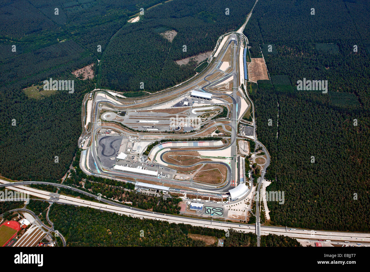 Luftbild von der Motorsport-Rennstrecke Hockenheimring, Deutschland, Baden-Württemberg, Hockenheim Stockfoto