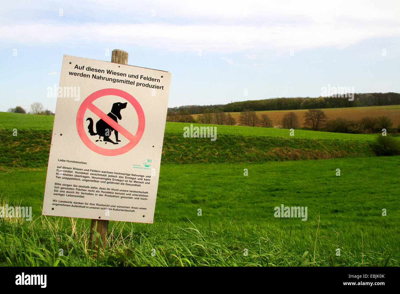Melden Sie bittet Hundebesitzer nicht zu lassen, ihre Hunde auf den Feldern für die Nahrungsmittelproduktion, Deutschland, NRW, Donnenberg Bei Velbert-Neviges Stuhldrang Stockfoto