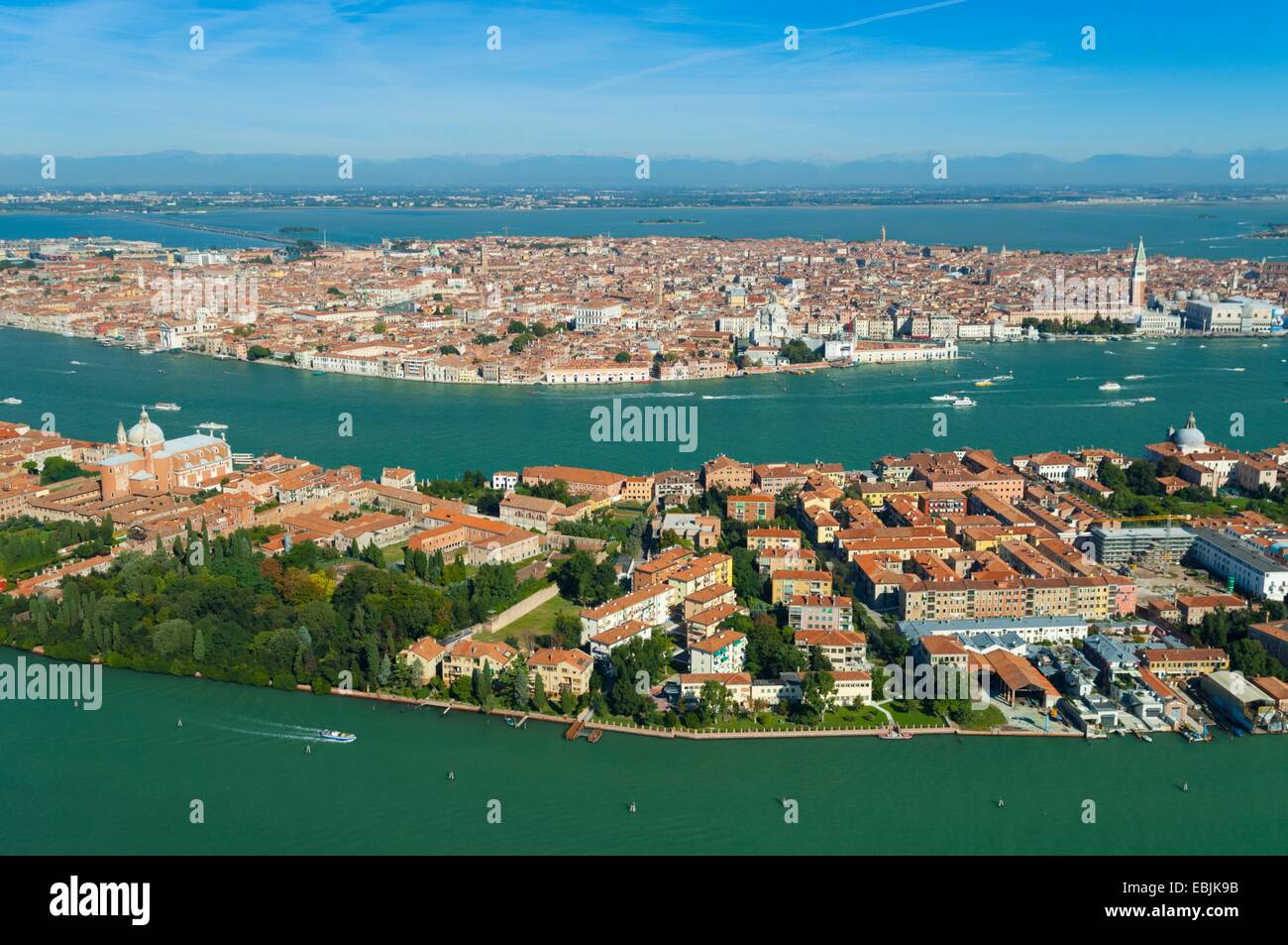 Luftaufnahme der Insel Guidecca und Venedig, Italien, Europa Stockfoto