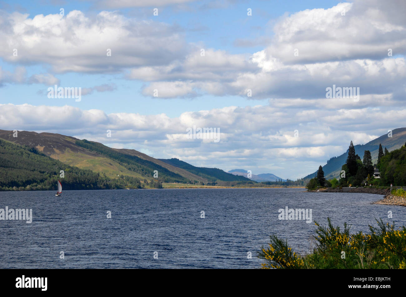 Loch Lochy mit Segelboot, Großbritannien, Schottland, Argyll Stockfoto