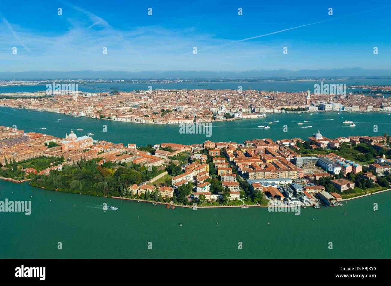 Luftaufnahme der Insel Guidecca und Venedig, Italien, Europa Stockfoto