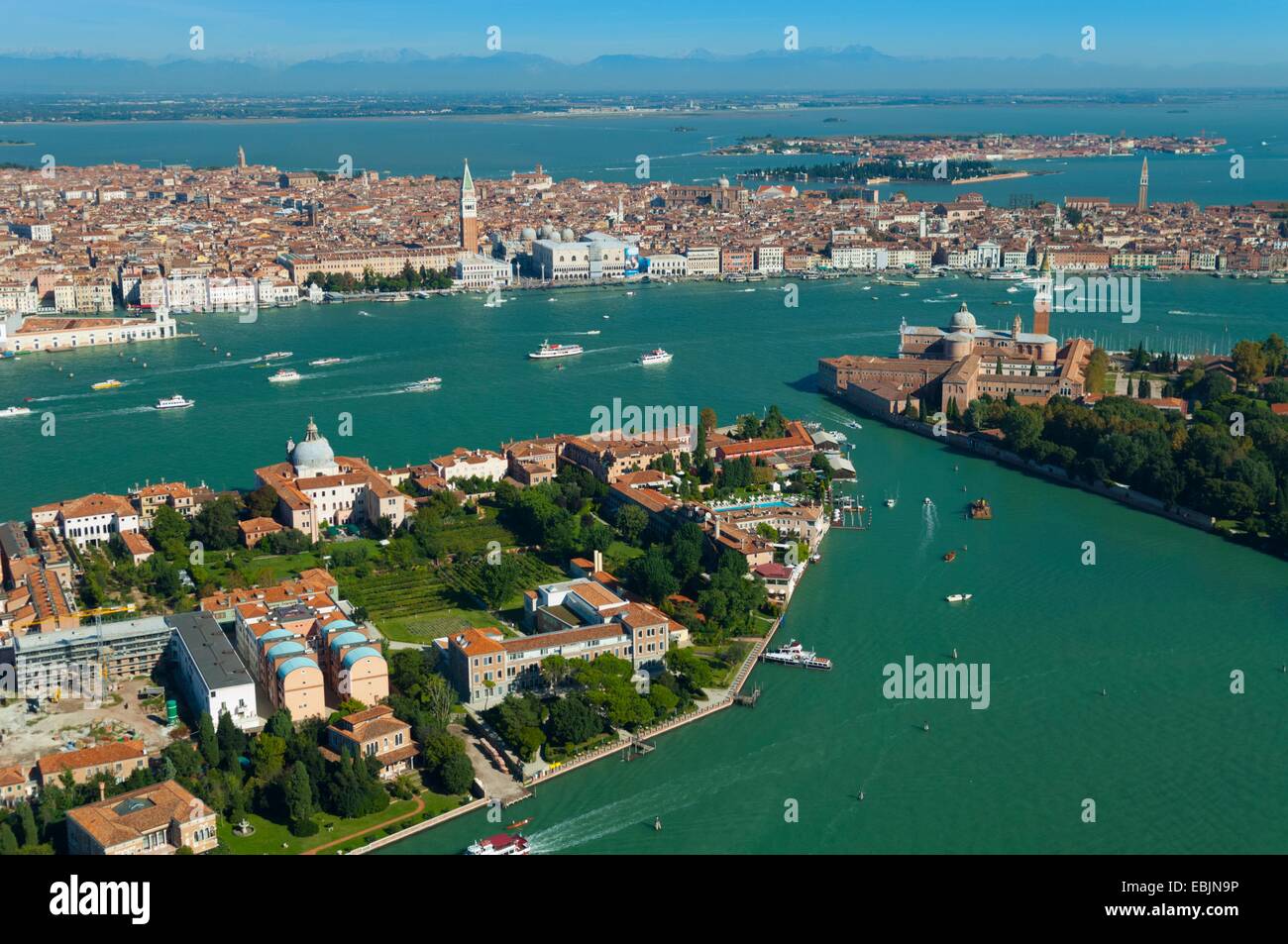 Luftaufnahme der Guidecca, San Giorgio Maggiore und Venedig, Italien, Europa Stockfoto