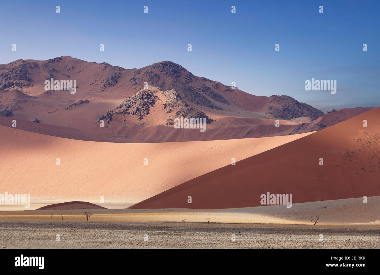 Blick auf riesige Sanddünen, Sossusvlei-Nationalpark, Namibia Stockfoto