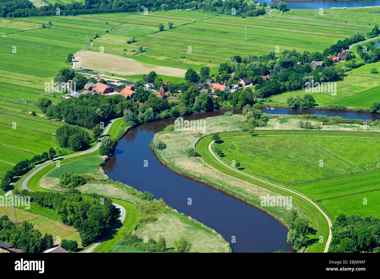 Biegung des Flusses Wümme in der Nähe von Wasserhorst in Bremen-Lesum, Deutschland, Bremen Stockfoto