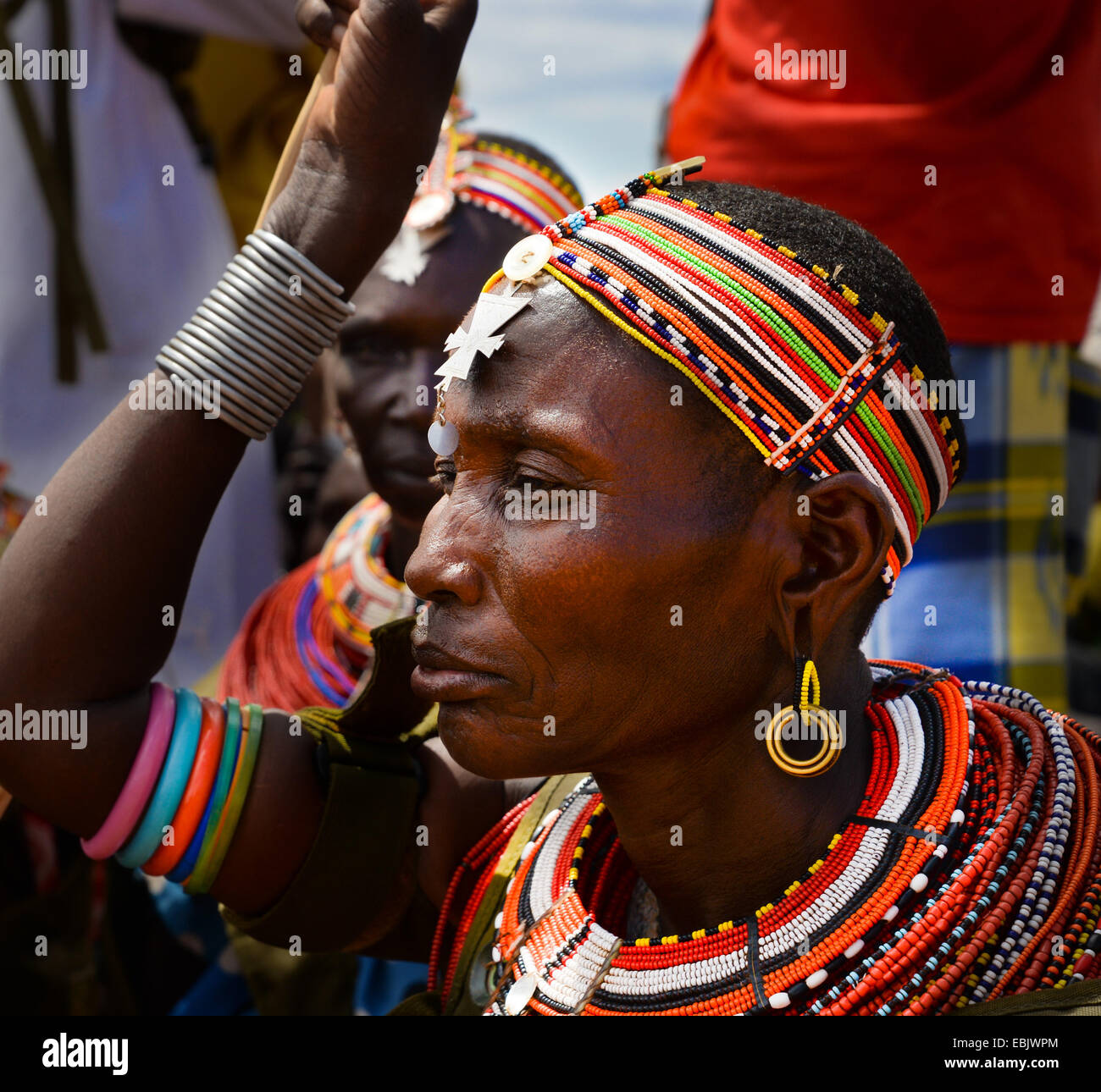 Ein weibliches Mitglied des Stammes Samburu, Kenia Stockfoto