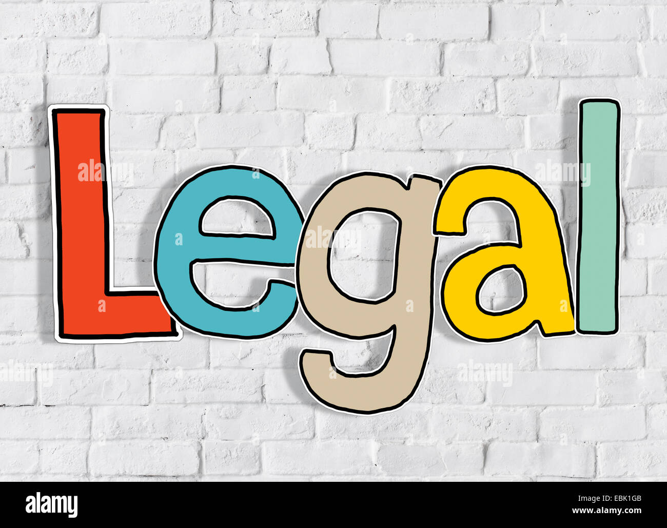 Rechtliche Brick Wand einzelnes Wort Text Hintergrund sauber Konzept Stockfoto