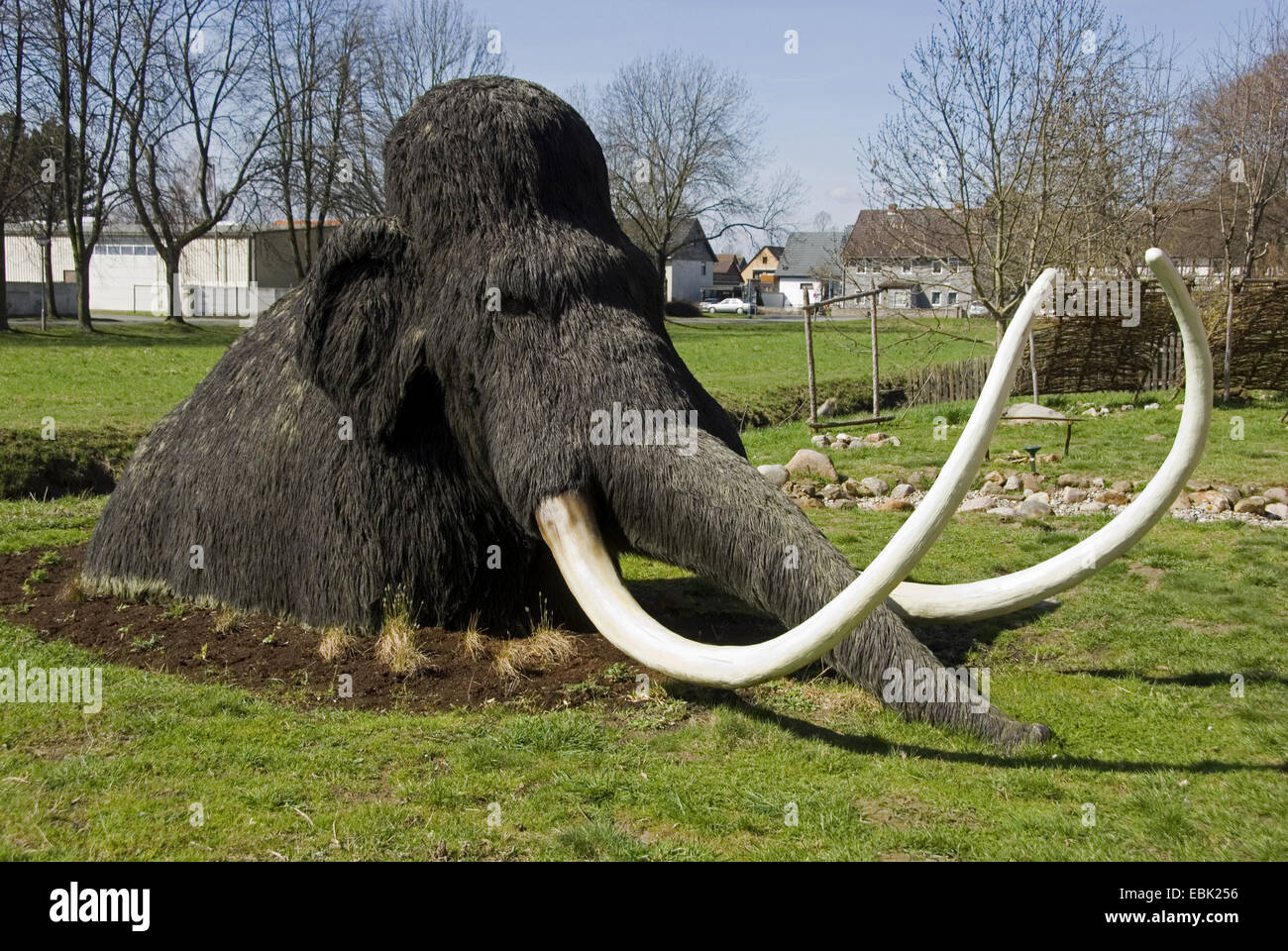 Mammut (Mammuthus spec.), Mammut in Eiszeigarten im Museum Salder Castel, Deutschland, Niedersachsen, Salzgitter Salder Stockfoto
