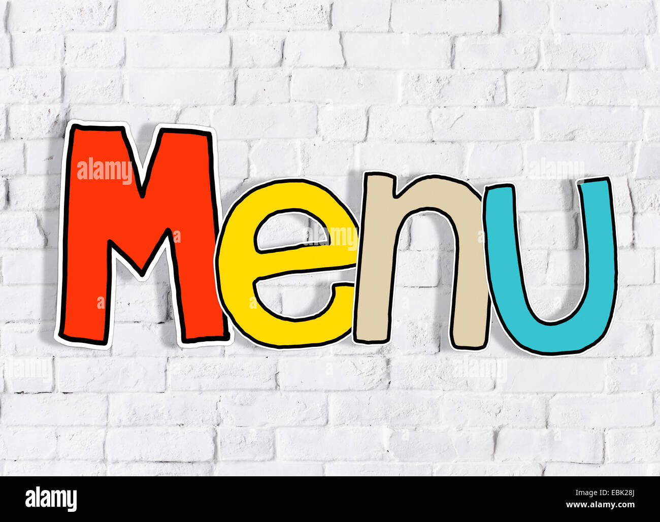 Menü-Brick Wand einzelnes Wort Text Hintergrund sauber Konzept Stockfoto