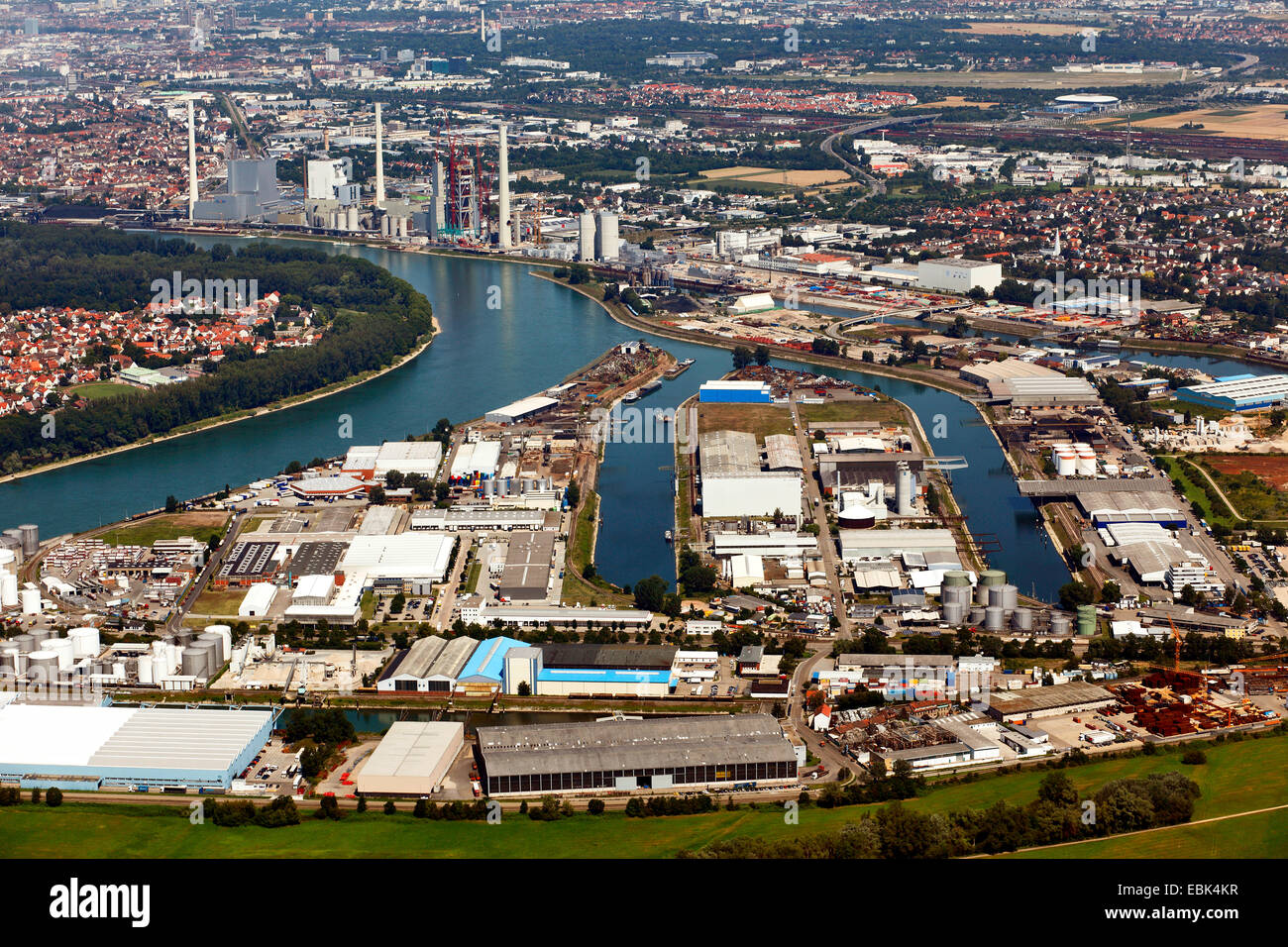 Aerial Iew, Rheinau Binnenhafen, Deutschland, BadenWürttemberg, Rhein