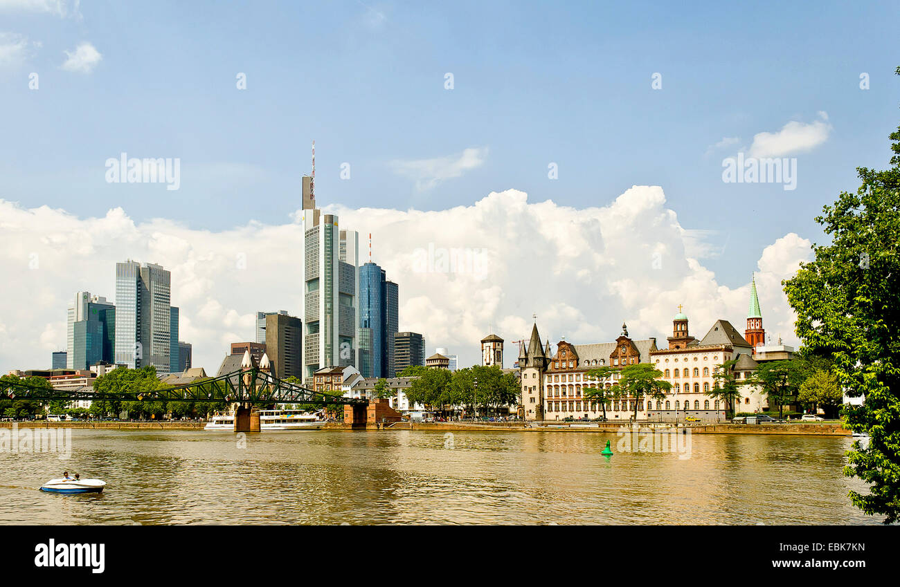 Blick über den Main auf die Skyline, Deutschland, Hessen, Frankfurt Am Main Stockfoto