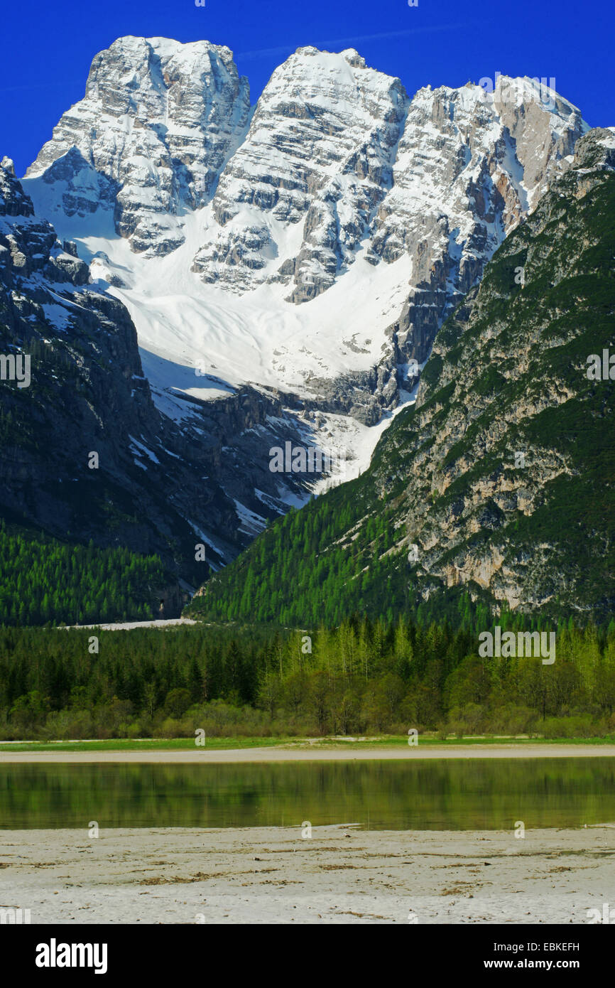 Blick zum See Duerrensee und Cristallo Berg Group, Italien, Südtirol Stockfoto