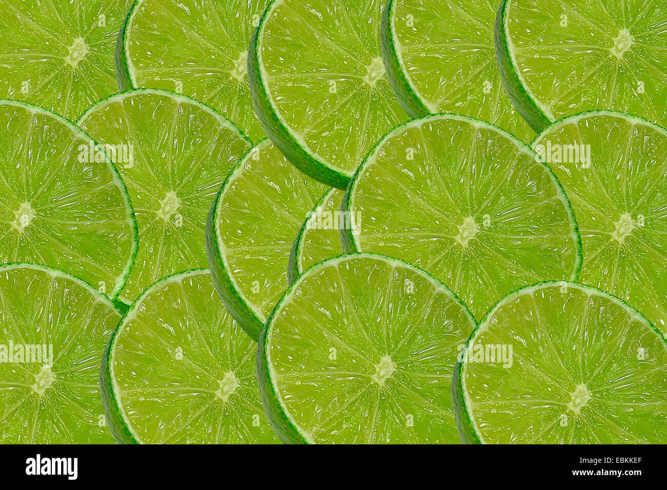 Lime Obst (Citrus Aurantifolia), Scheiben von Kalk Stockfoto