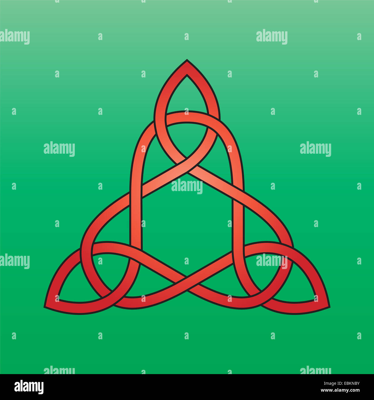 Keltische endlose Knoten rot auf einem grünen Hintergrund Stockfoto