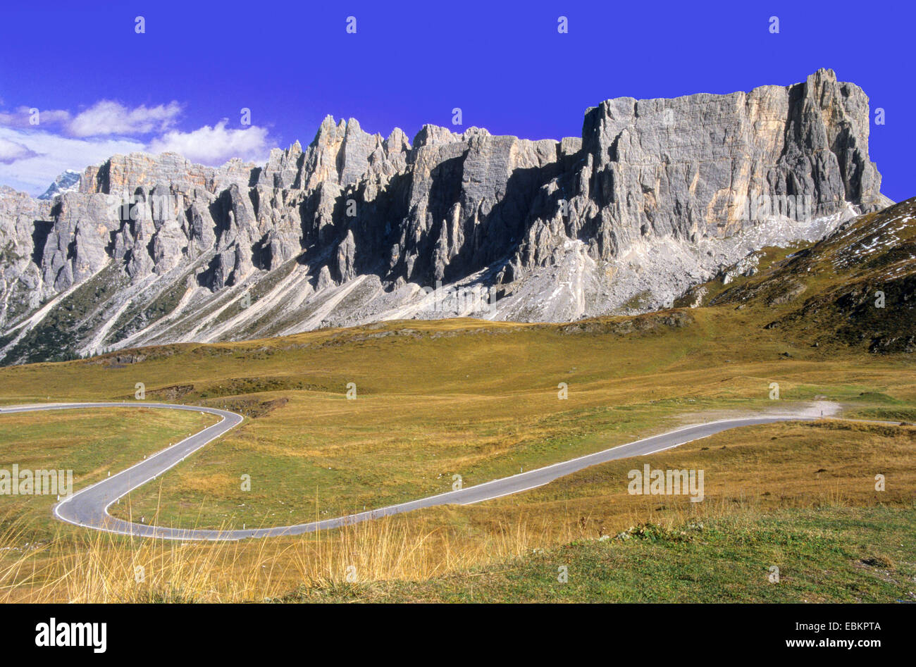 Passo di Giau, Lastoi de Formin und Croda da Lago in Hintergrund, Italien, Südtirol, Dolomiten Stockfoto