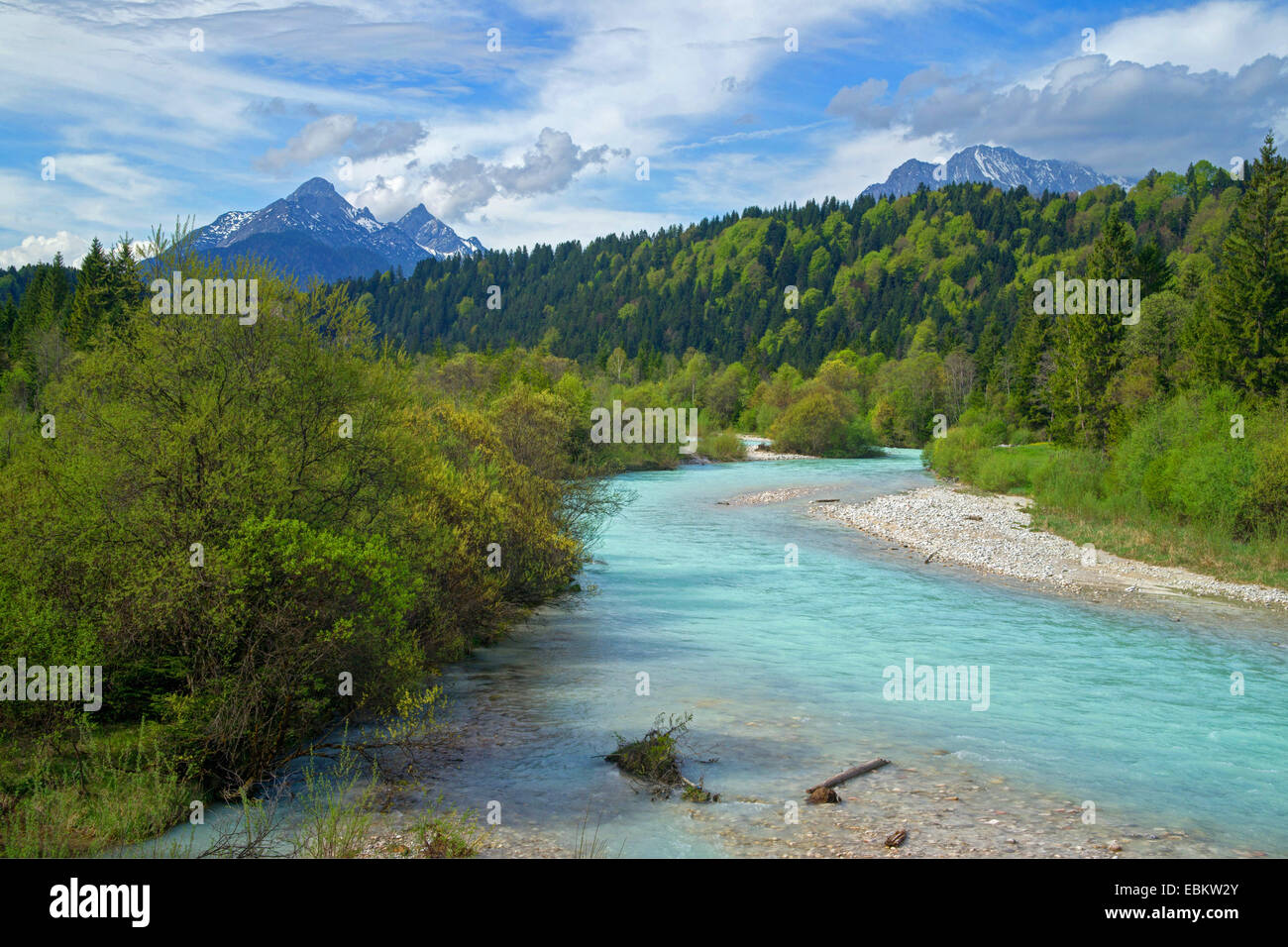 Isar Fluss Landschaft, Deutschland, Bayern, Oberbayern, Oberbayern, Mittenwald Stockfoto
