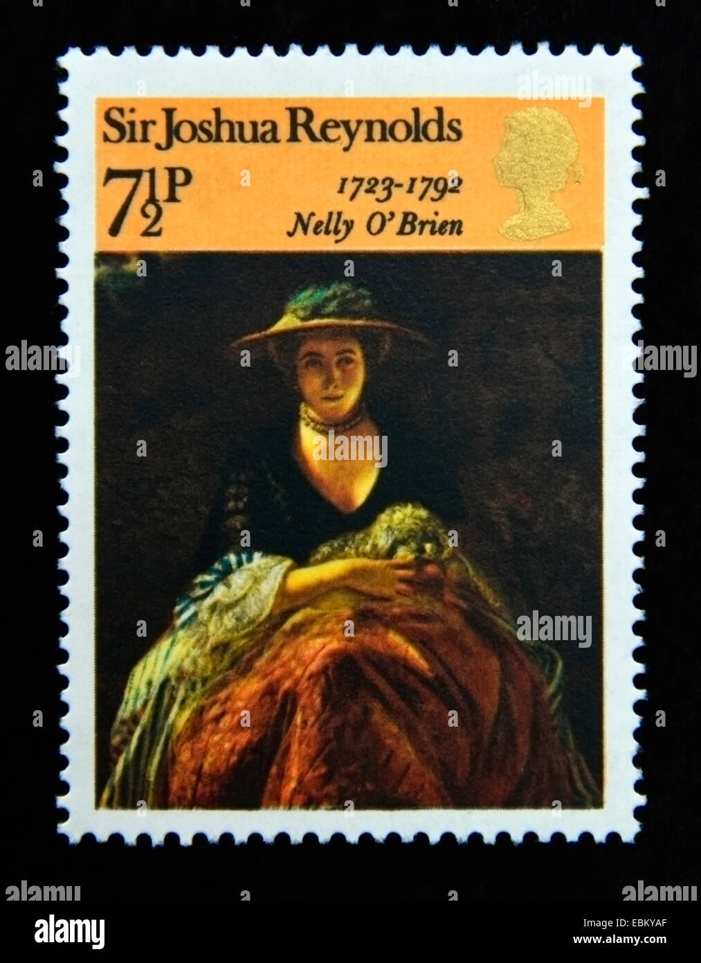 Briefmarke. Great Britain. Königin Elizabeth II. Britischer Gemälde. 1973. Sir Joshua Reynolds 1723-1792 Nelly O'Brien. 71 / 2p. Stockfoto