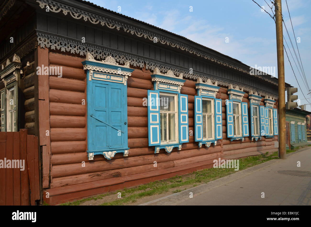 Holzhaus in Irkutsk, Sibirien Stockfoto