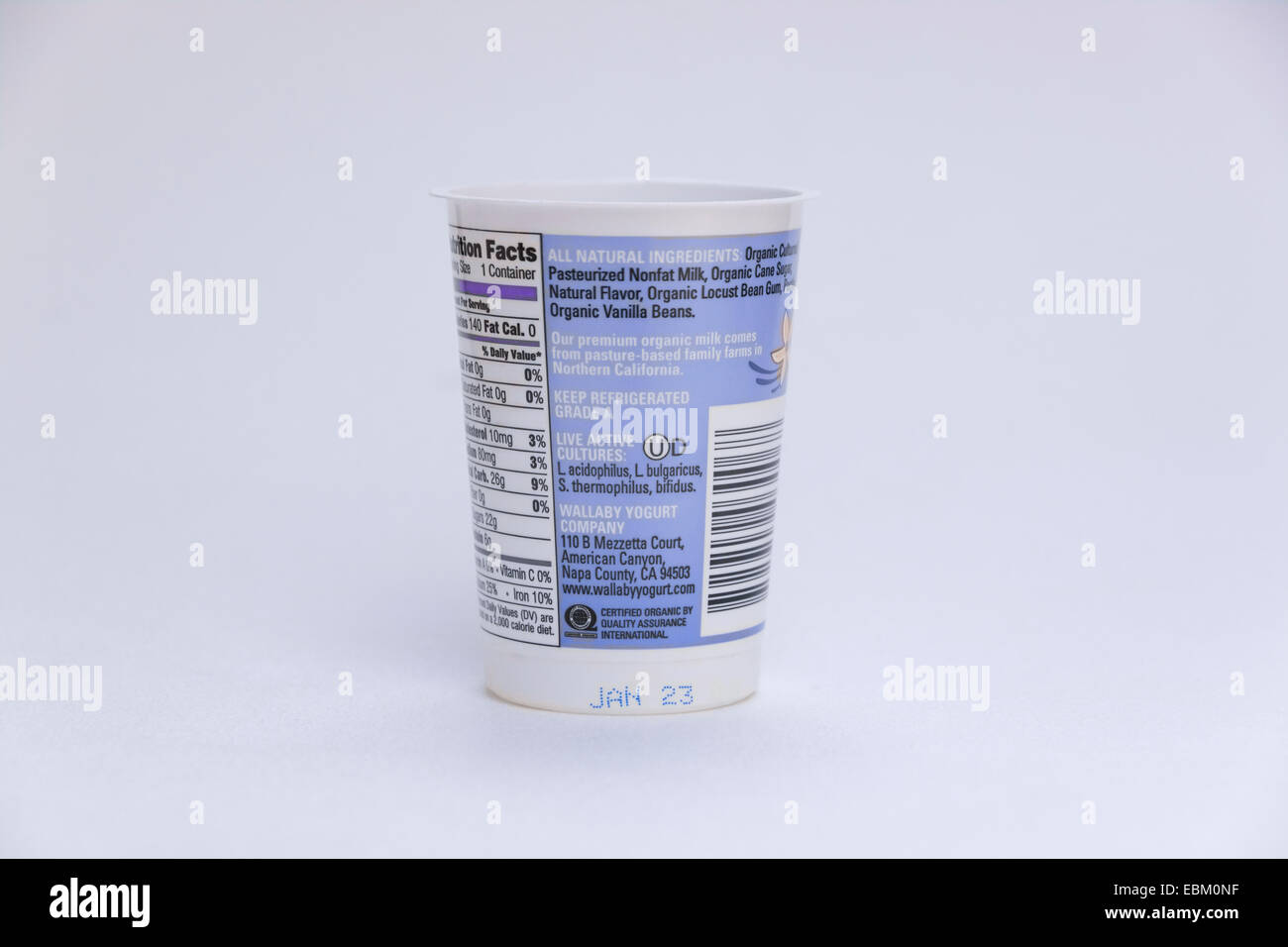 Joghurt mit 4 aktiven Kulturen und Probiotika. Stockfoto