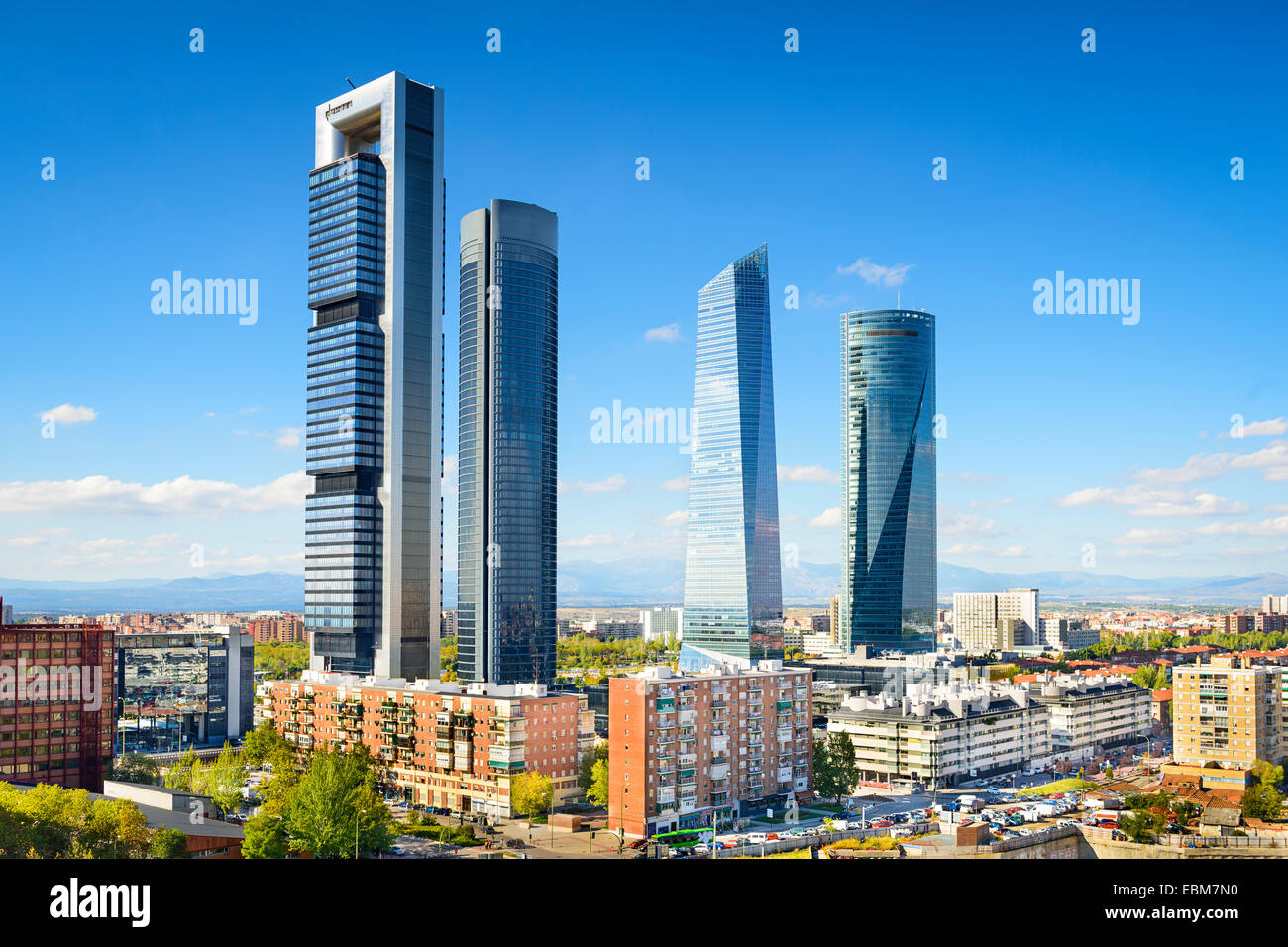 Madrid, Spanien Finanzviertel Skyline. Stockfoto