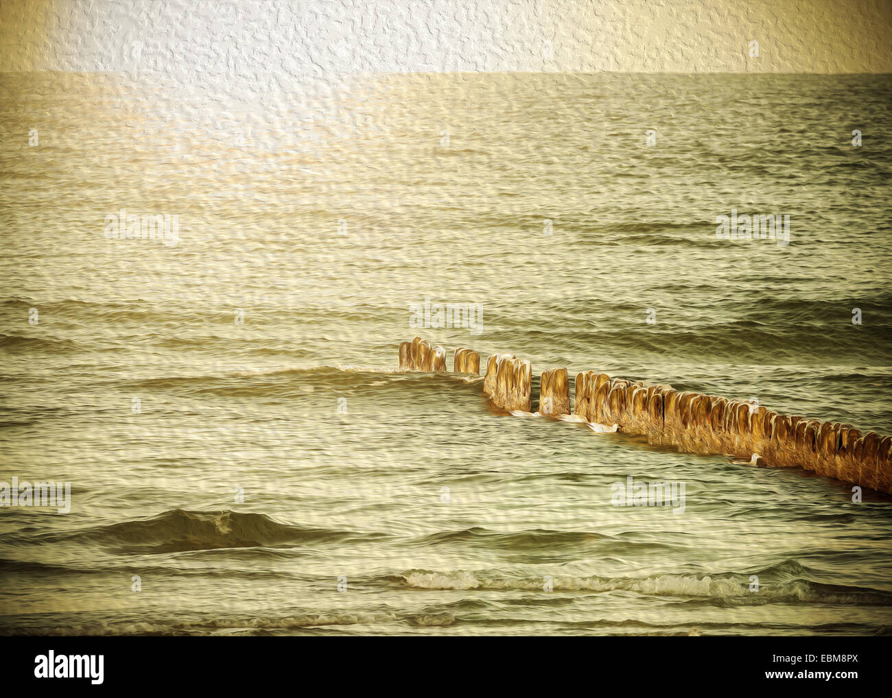 Ölgemälde-Stil-Bild von einem Strand, ruhiger Hintergrund. Stockfoto