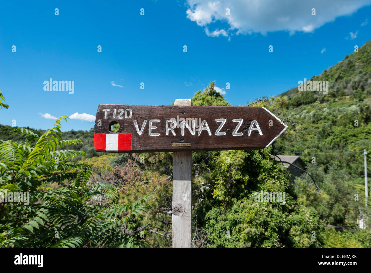 Wandern Zeichen nach Vernazza, La Spezia, Cinque Terre, Ligurien, Italien Stockfoto