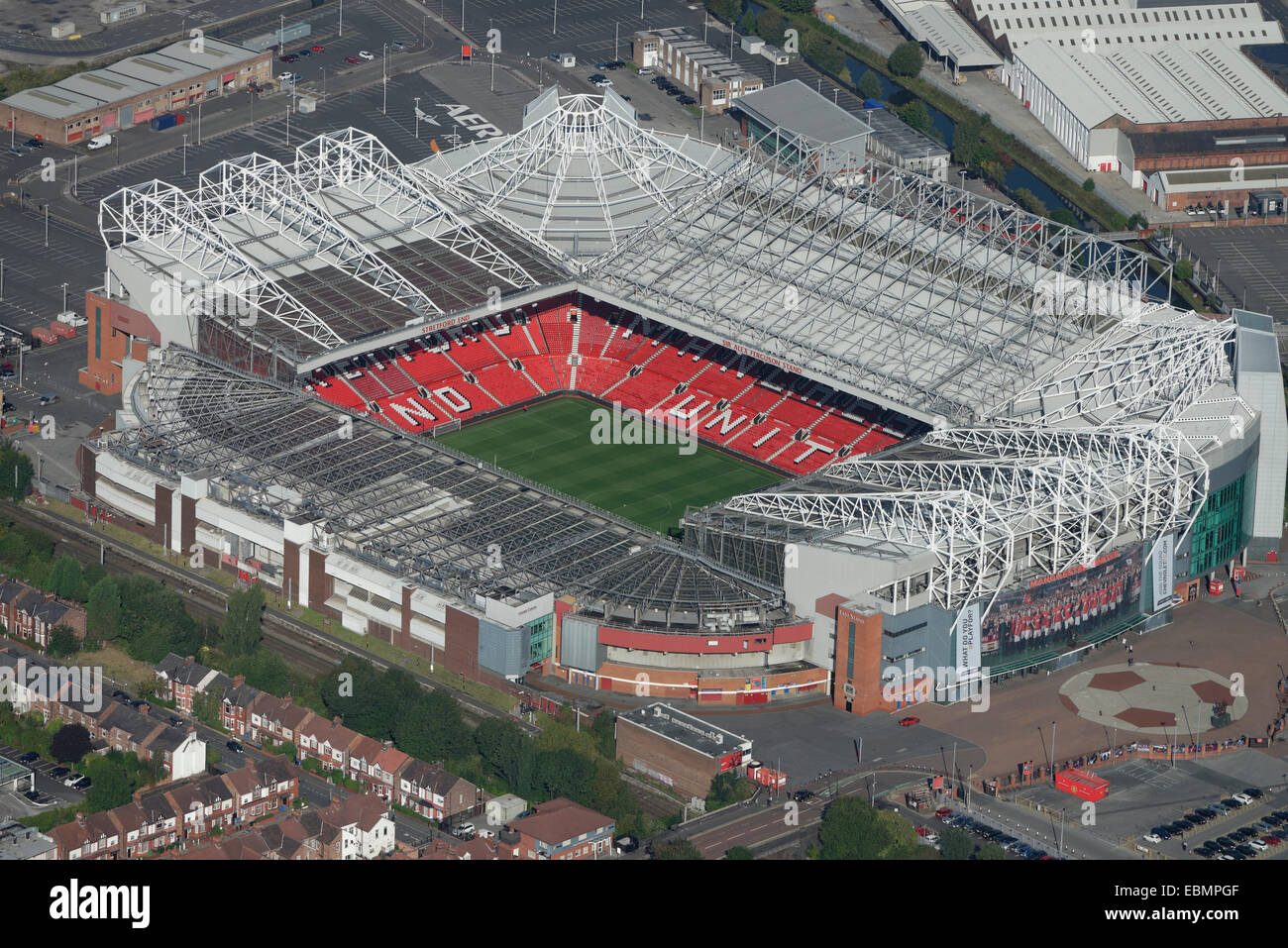 Eine Luftaufnahme des Old Trafford Stadion, Heimat des Manchester United FC Stockfoto