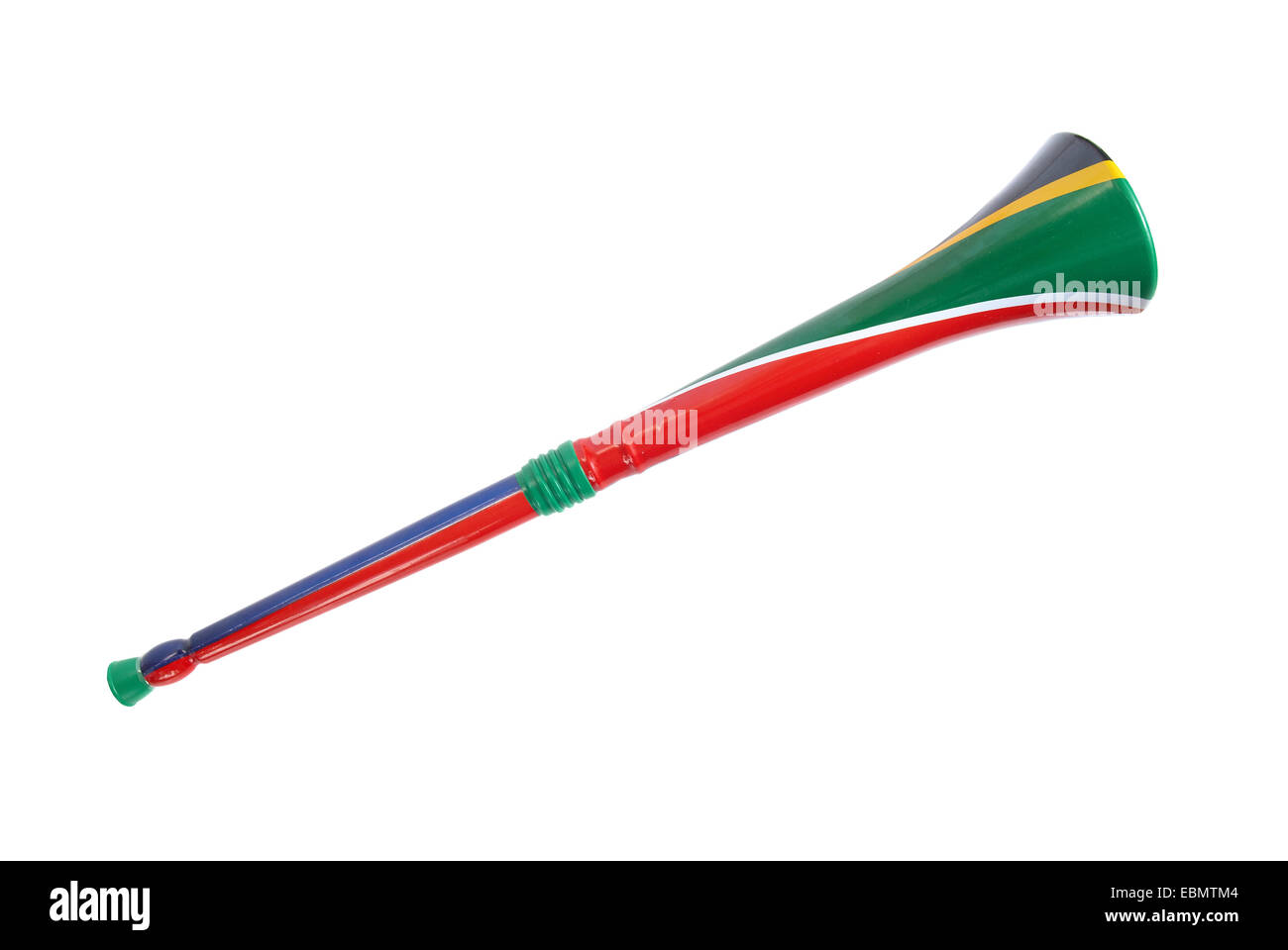 Südafrikanische Vuvuzela isoliert auf weißem Hintergrund Stockfoto