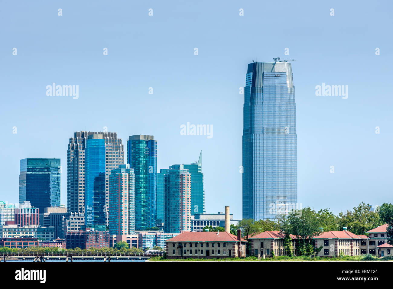 Ellis Island in der Upper New York Bay, war das Tor für Millionen von Einwanderern in den Vereinigten Staaten von Amerika. Stockfoto