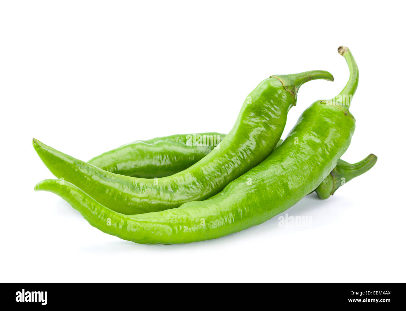 Grüne Chili Pfeffer Closeup isoliert auf weiss Stockfoto