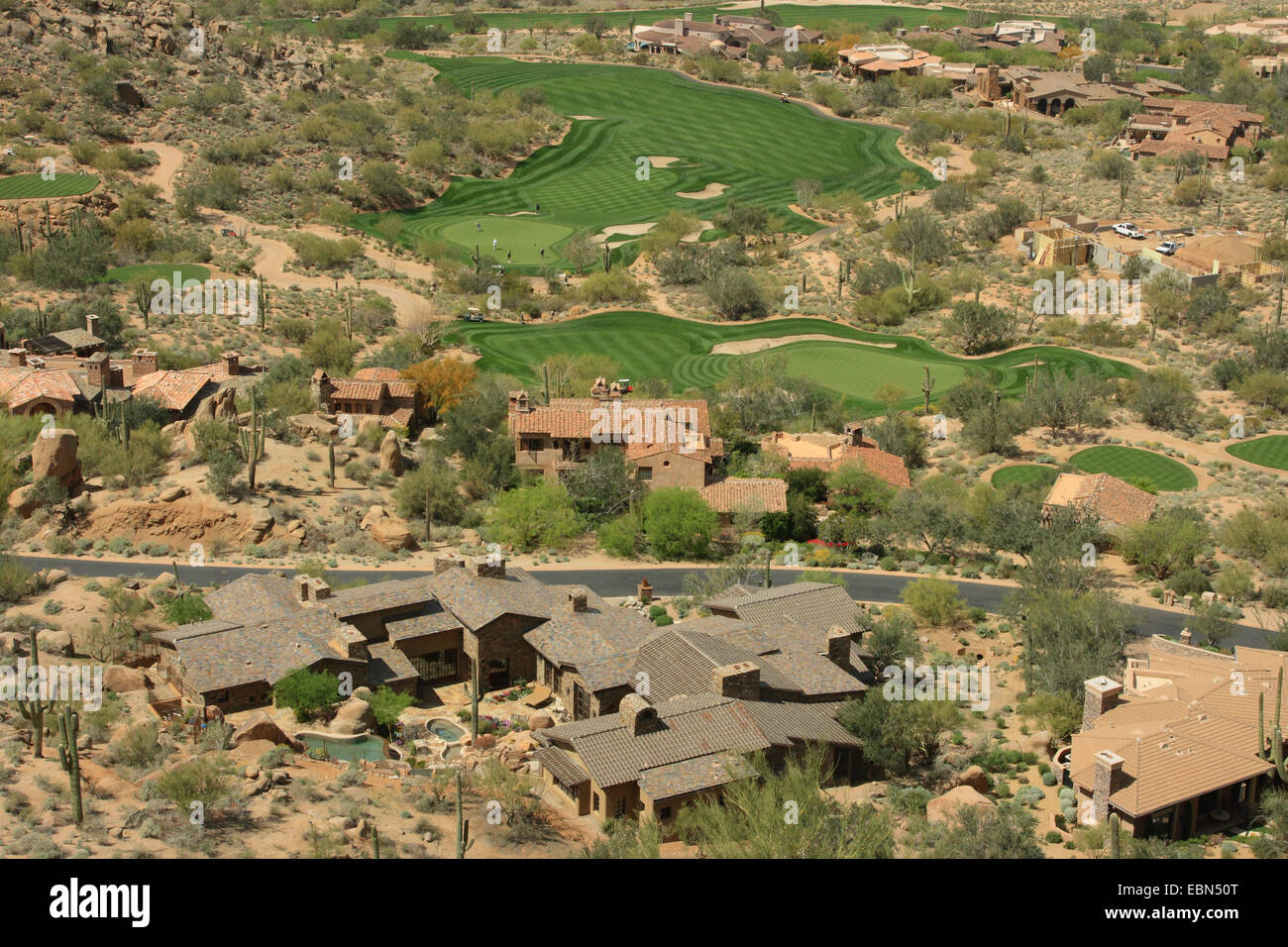 Colf Course Estancia, Blick vom Pinnacle Peak nach Nordwesten, Scottsdale, North Scottsdale, Arizona, USA Stockfoto