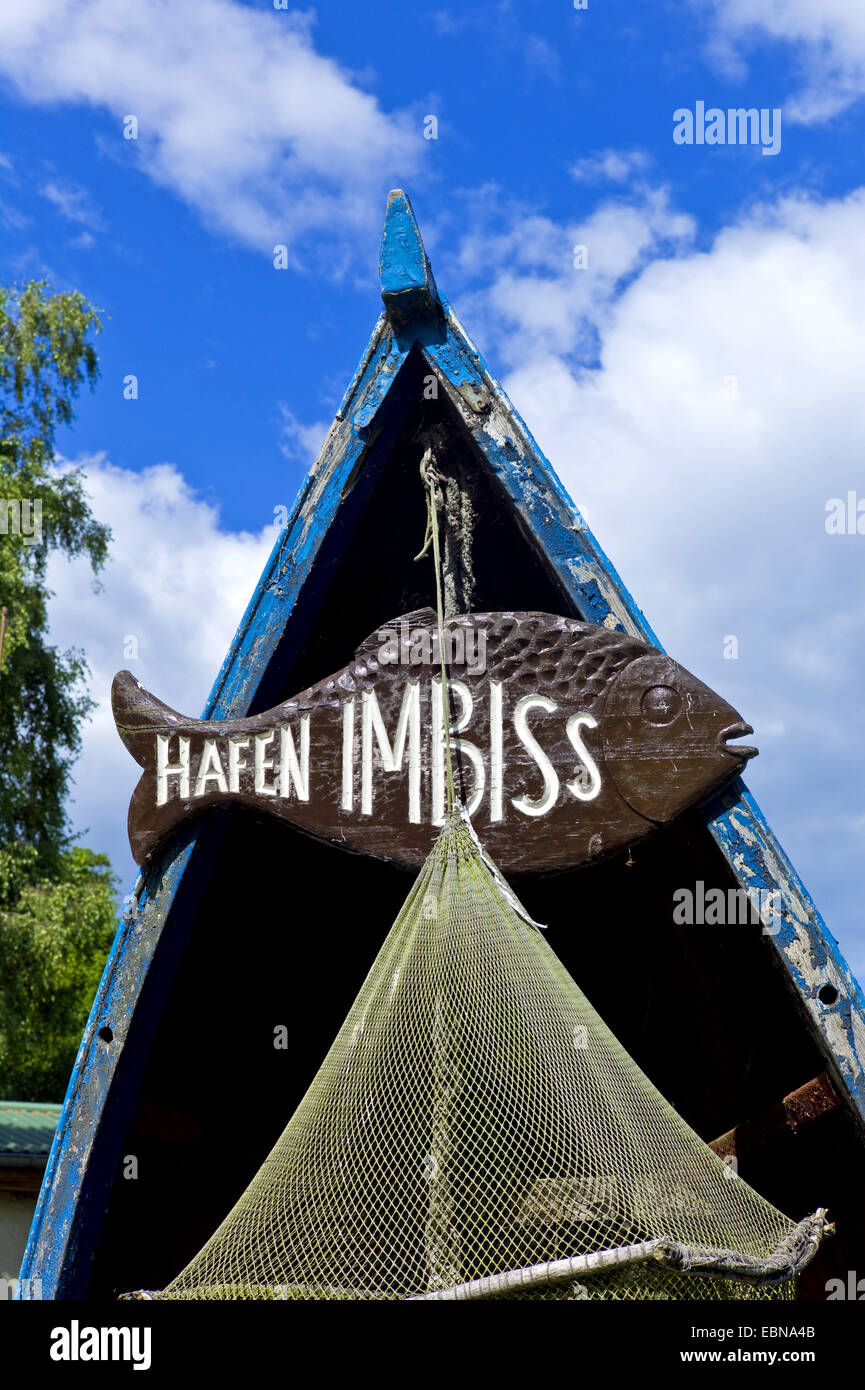Hafen Sie Snack Shop anmelden, Deutschland, Mecklenburg-Vorpommern, Altwarp Stockfoto