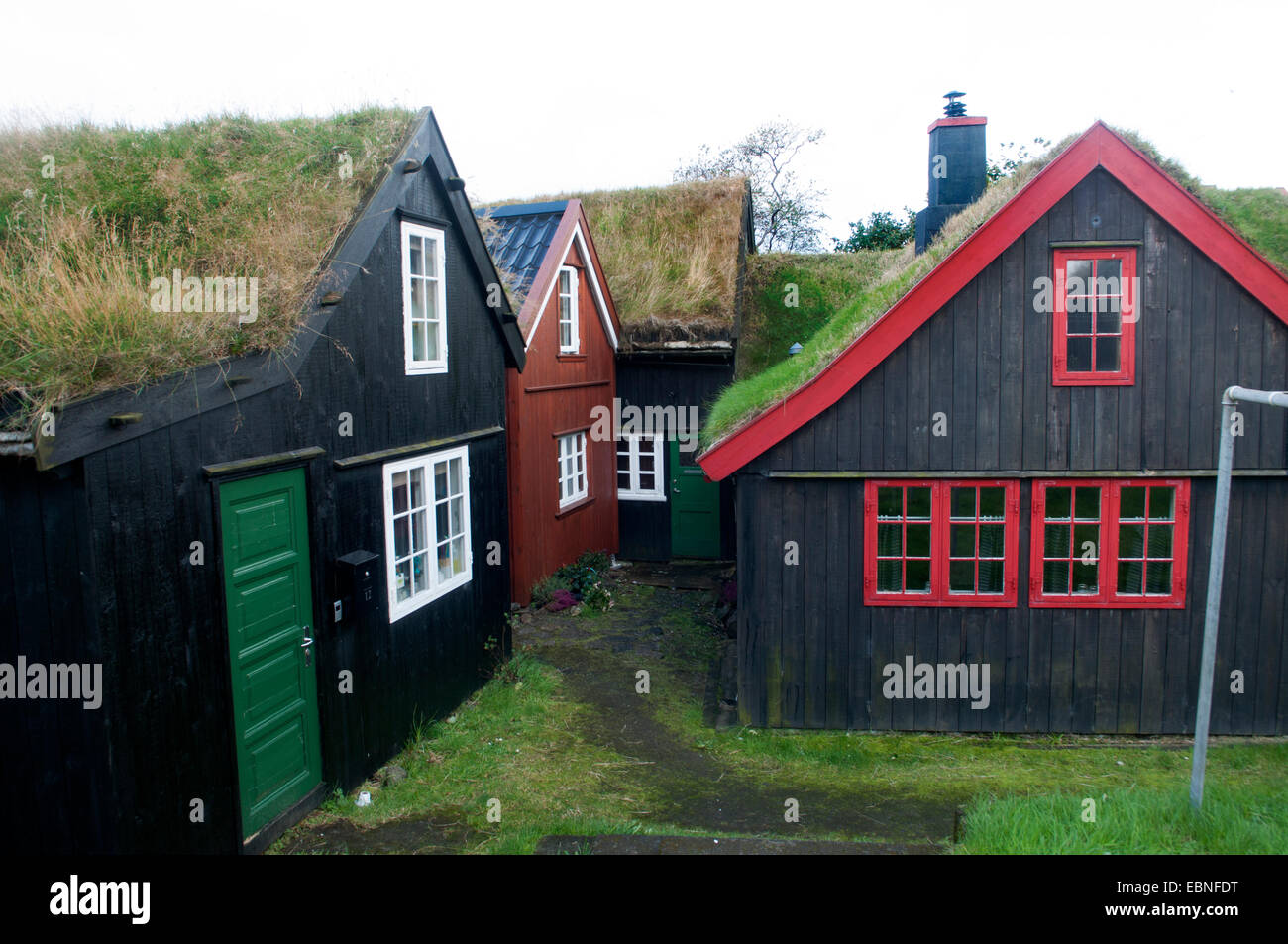 SOD Dach Häuser in Tinganes, Tórshavn, Färöer Insel Streymoy Stockfoto