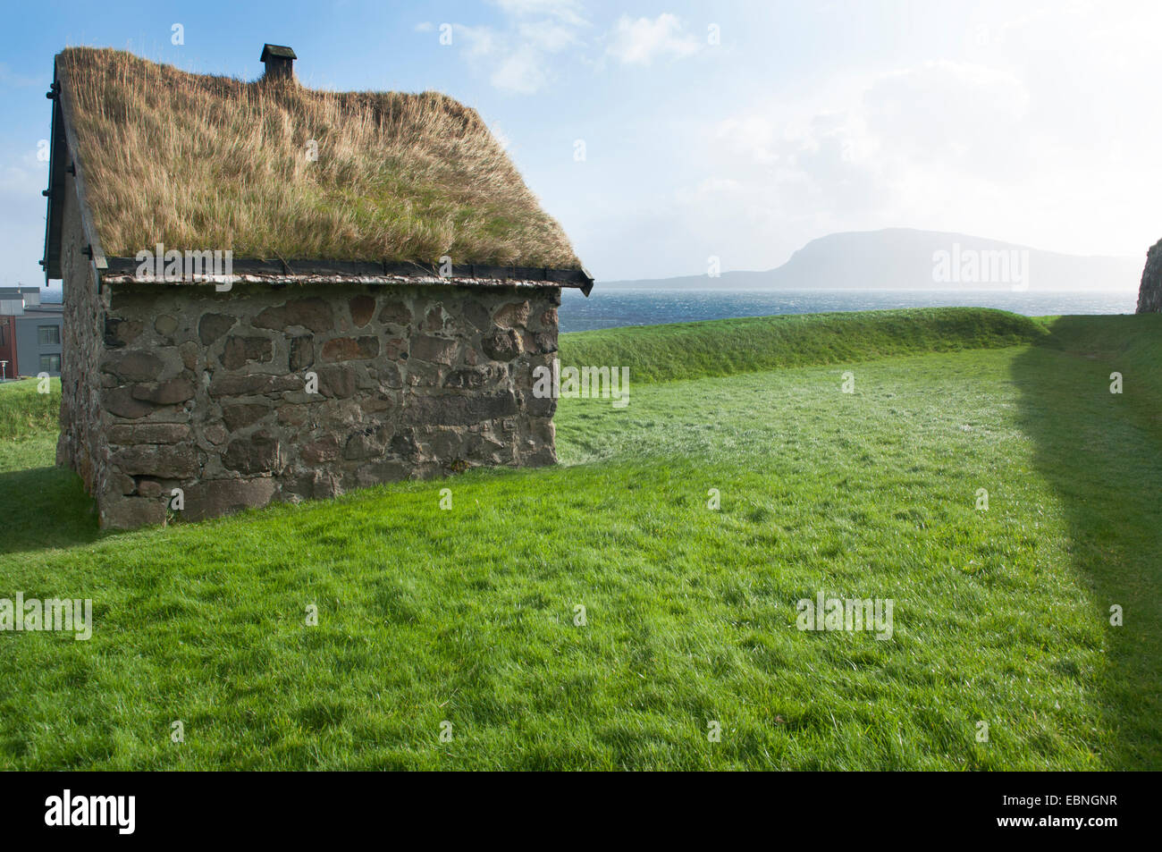 SOD Dach Häuser in Tinganes, Tórshavn, Färöer Insel Streymoy Stockfoto