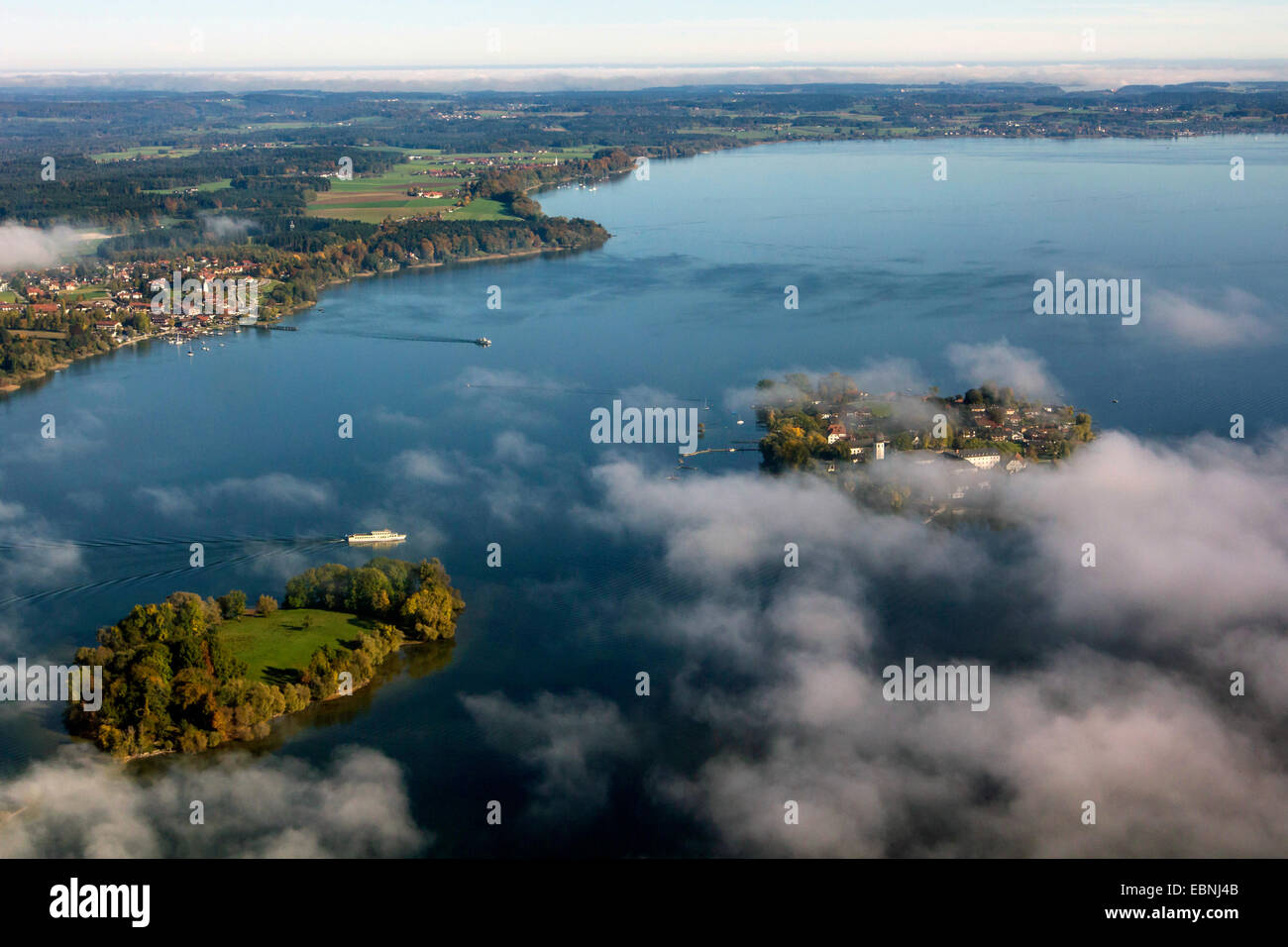 Luftbild, Fraueninsel und Krautinsel, Deutschland, Bayern, See Chiemsee Stockfoto