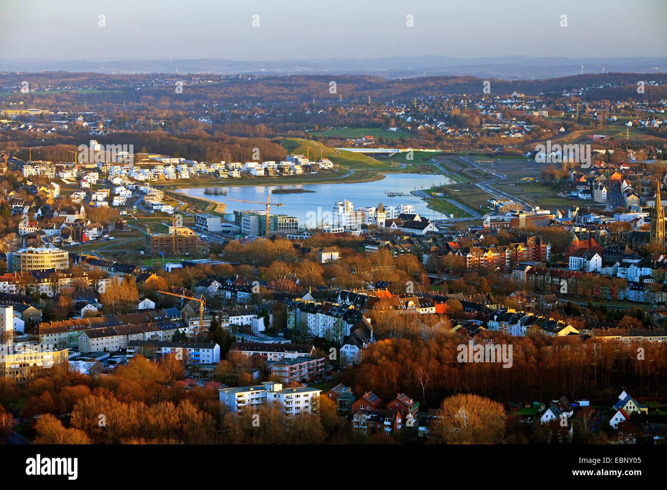 Blick vom Fernsehturm Florianturm zum Phoenix See, Deutschland, Nordrhein-Westfalen, Ruhrgebiet, Dortmund Stockfoto