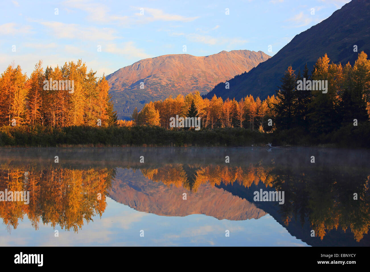 herbstliche Landschaft mit See der Chugach National Forest, USA, Alaska, Chugach National Forest Stockfoto