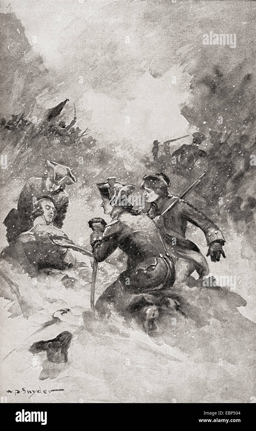 Der Tod von General Bernard Montgomery, Schlacht von Quebec, 1775.   General Richard Montgomery, 1736-1775. Generalmajor in der Kontinentalarmee während des amerikanischen Unabhängigkeitskrieges. Stockfoto