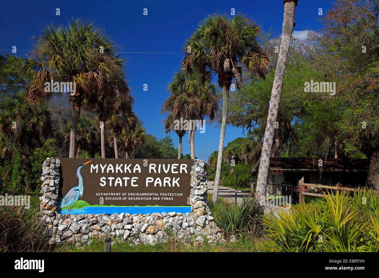Schild am Eingang der Myakka River State Park, USA, Florida Stockfoto