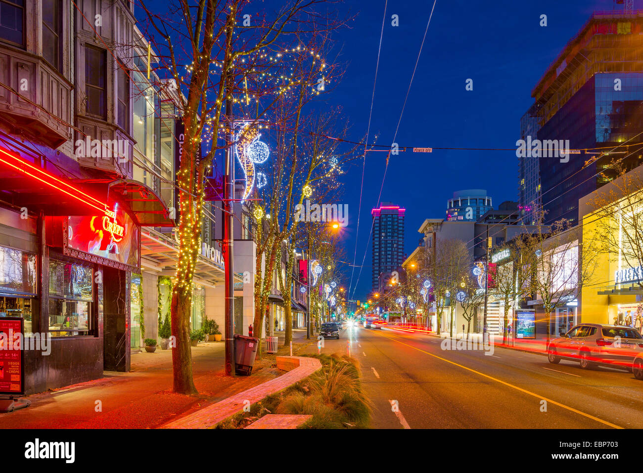 Robson Street zu Weihnachten, Vancouver, BritischKolumbien, Kanada