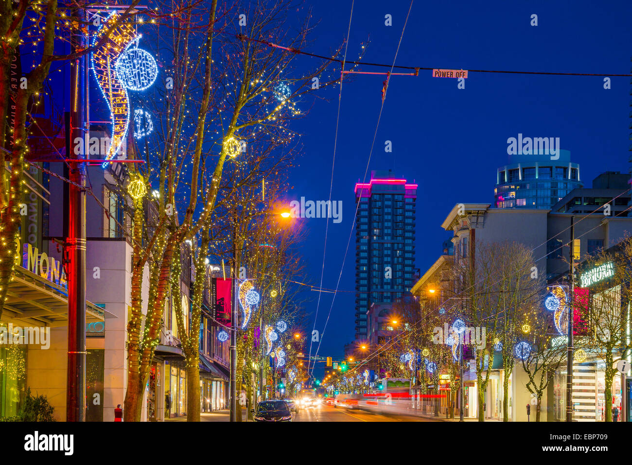 Robson Street zu Weihnachten, Vancouver, BritischKolumbien, Kanada