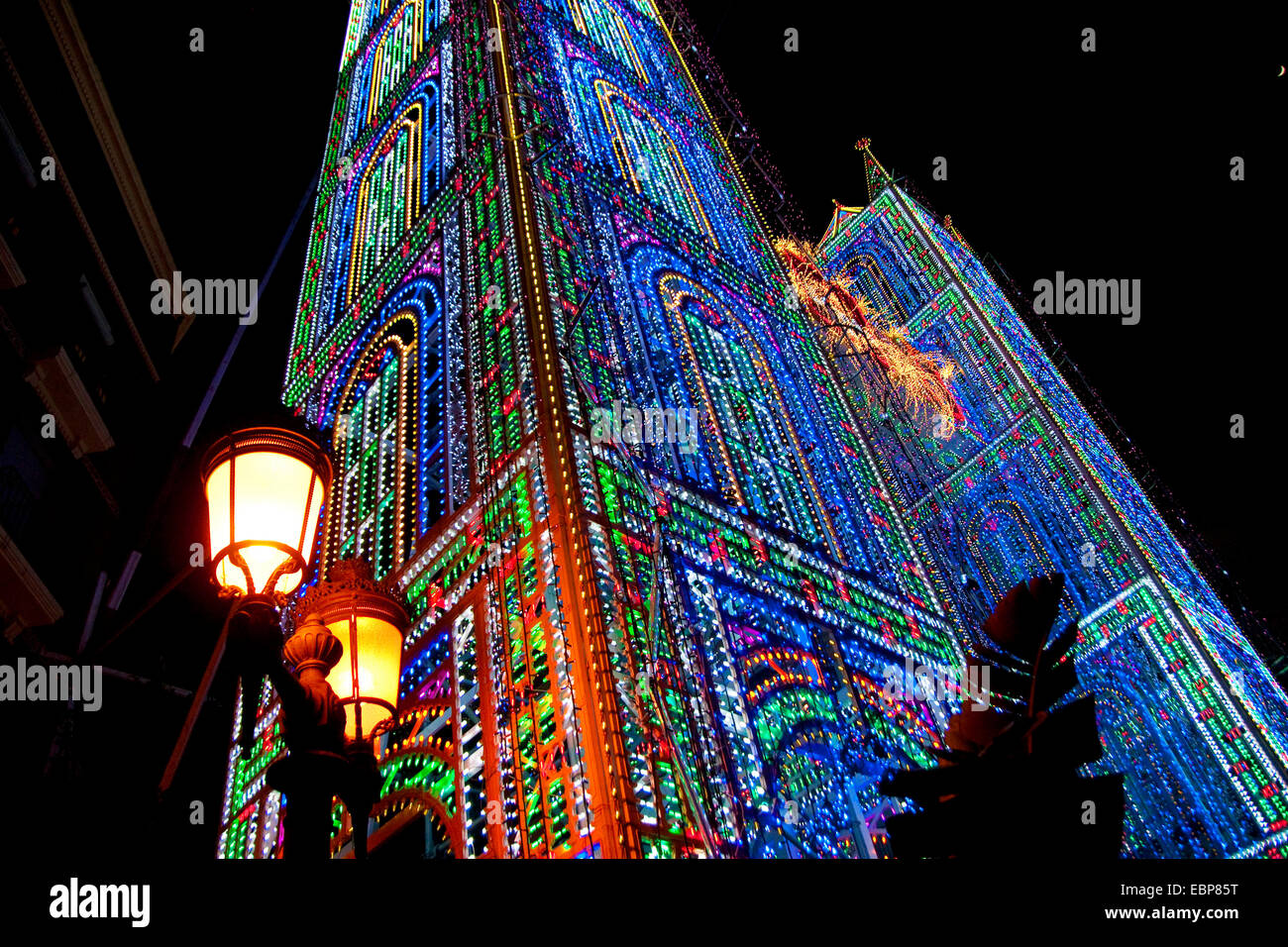 Las Fallas Festival Beleuchtung Display. Stockfoto