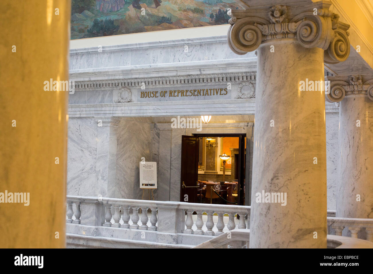 Salt Lake City, Utah - der Eingang zum House Of Representatives in Utah State Capitol. Stockfoto