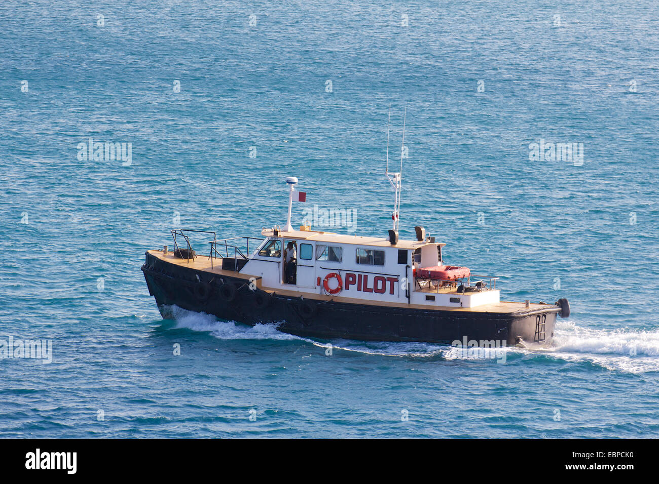 Lotsenboot im Hafen von Nassau auf den Bahamas. Stockfoto