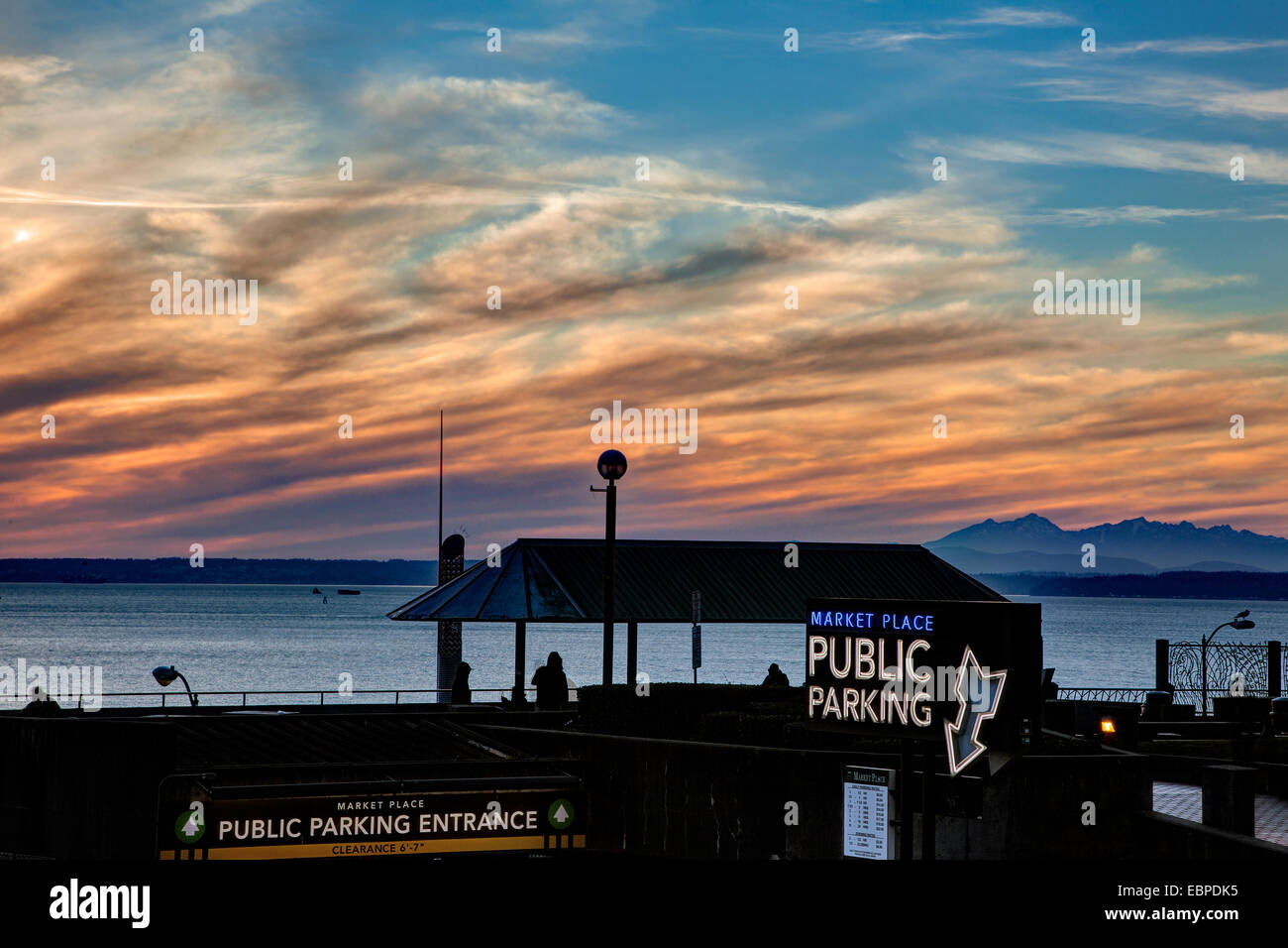 Sonnenuntergang, Seattle, Wa Stockfoto