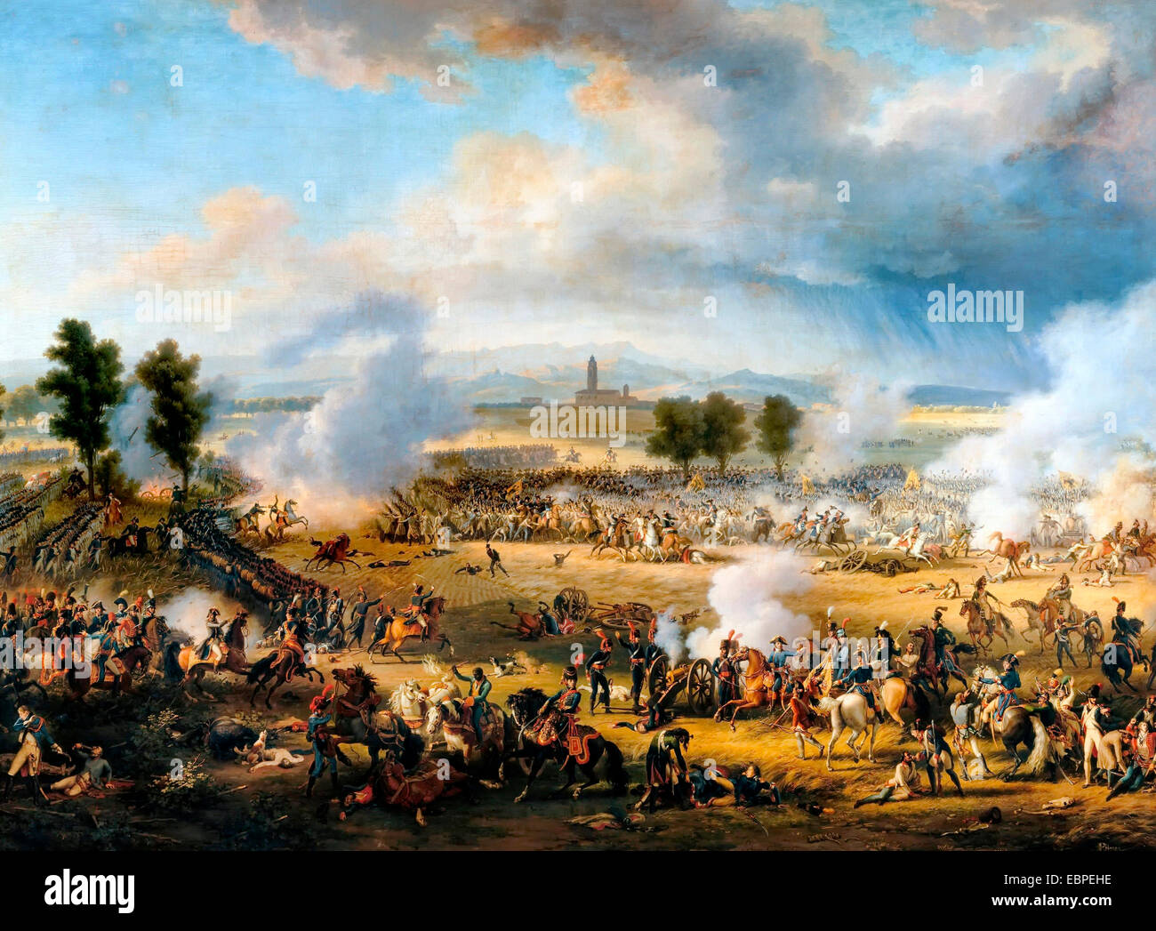 Die Schlacht von Marengo wurde am 14. Juni 1800 zwischen französischen Truppen unter Napoleon Bonaparte und österreichische Truppen in der Nähe der Stadt Alessandria, Piemont, Italien gekämpft. Bataille de Marengo, 1802 Louis-François Lejeune Stockfoto