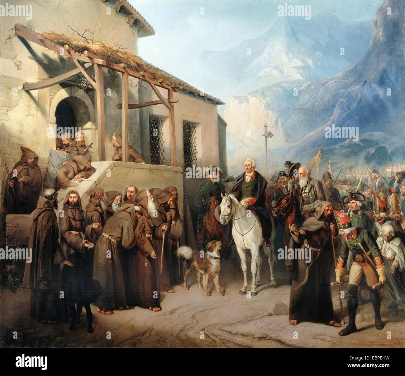Generalissimus Alexander Suworow auf dem St. Gotthard-Pass von Adolf Karl dem großen. Stockfoto