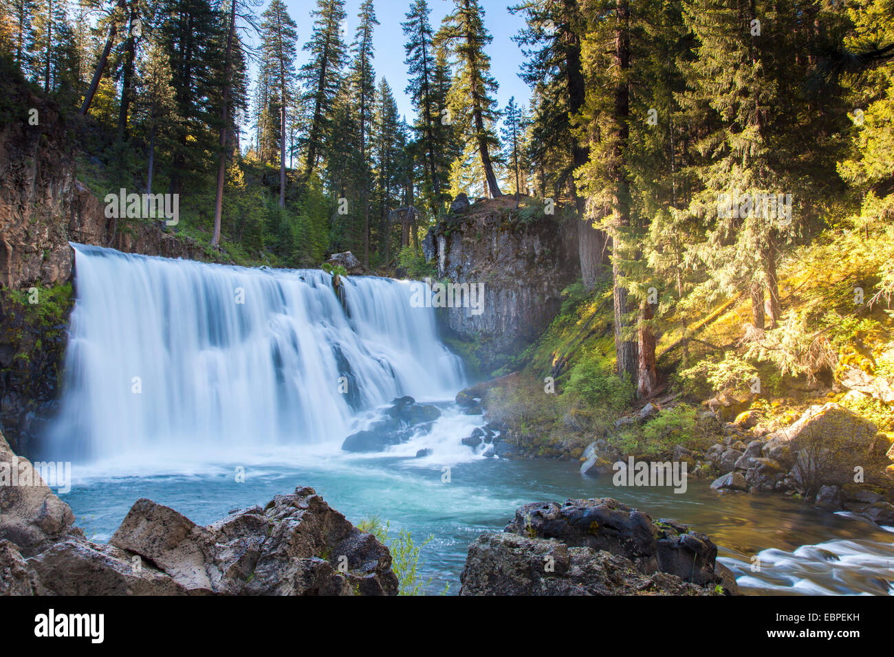 Mittleren McCloud fällt auf die McCloud River in Nord-Kalifornien in den frühen Morgenstunden. Stockfoto