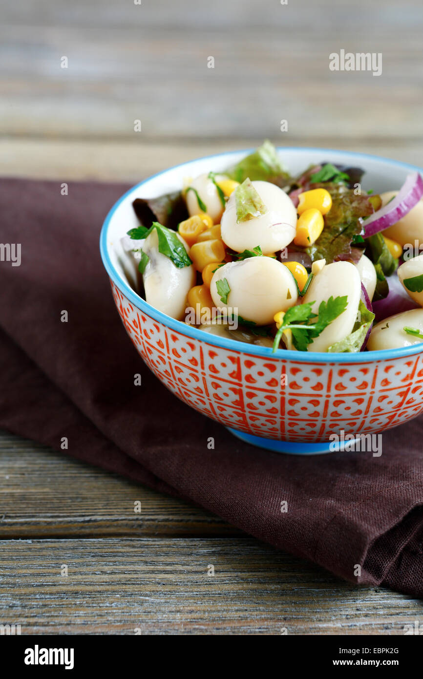 Köstlicher Salat mit gekochten Bohnen, Gemüse Stockfoto