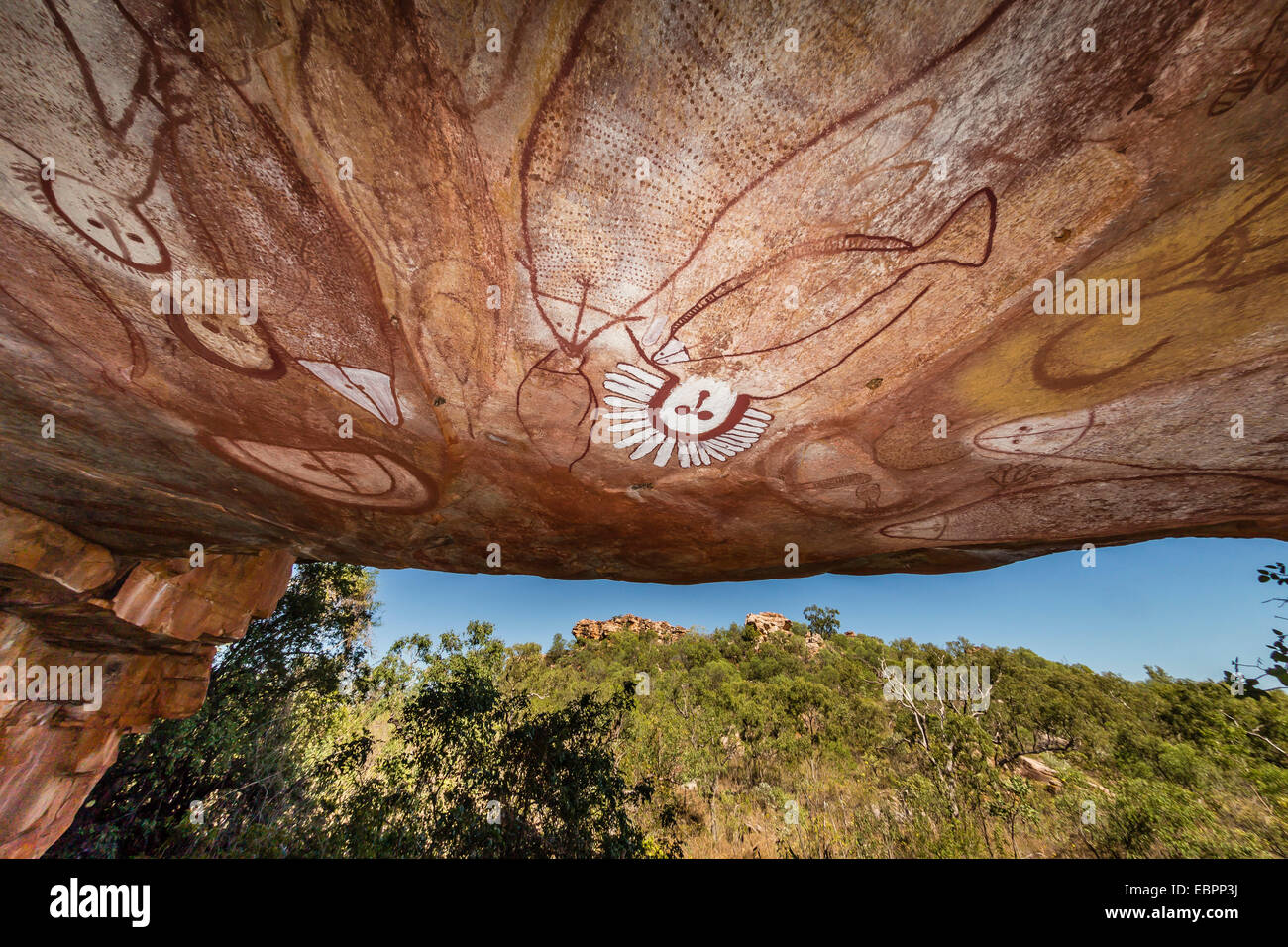 Aborigines Wandjina Höhle Kunstwerk aus Sandstein Höhlen am Floß Punkt, Kimberley, Western Australia, Australien, Pazifik Stockfoto